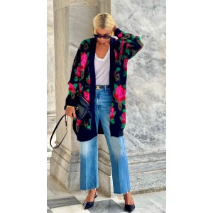 Tailor Made Oversized Flowers Knit Black Ζακέτα Tailor Made Oversized Flowers Knit Black Ζακέτα