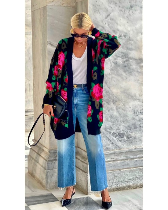 Tailor Made Oversized Flowers Knit Black Ζακέτα
