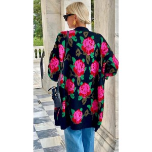 Tailor Made Oversized Flowers Knit Black Ζακέτα Tailor Made Oversized Flowers Knit Black Ζακέτα