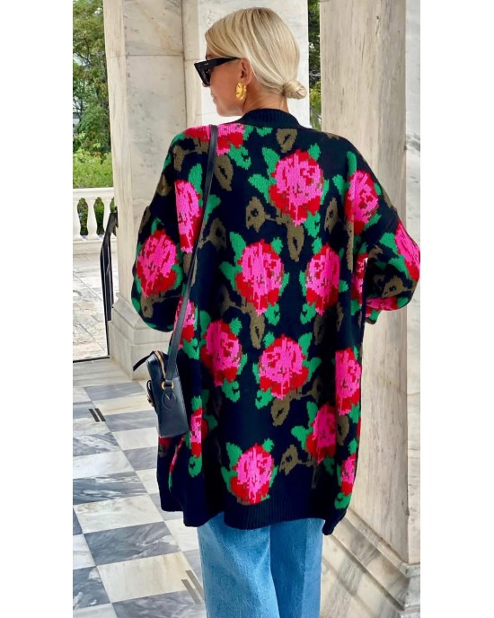 Tailor Made Oversized Flowers Knit Black Ζακέτα