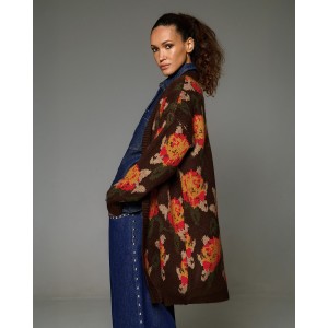Tailor Made Oversized Knit Floral Coffee Ζακέτα