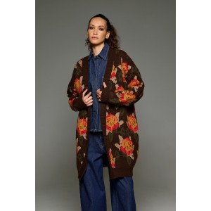 Tailor Made Oversized Knit Floral Coffee Ζακέτα