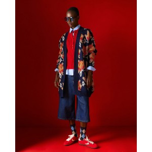 Tailor Made Oversized Knit Floral Navy Blue Ζακέτα