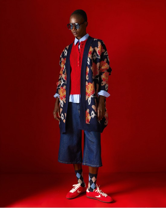 Tailor Made Oversized Knit Floral Navy Blue Ζακέτα