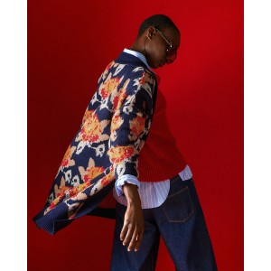 Tailor Made Oversized Knit Floral Navy Blue Ζακέτα