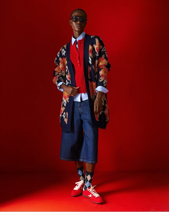 Tailor Made Oversized Knit Floral Navy Blue Ζακέτα