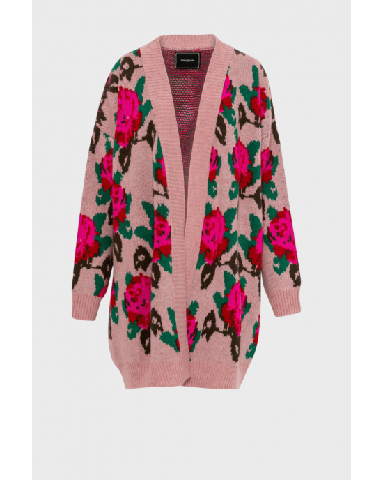 Tailor Made Oversized Flowers Knit Pink Ζακέτα