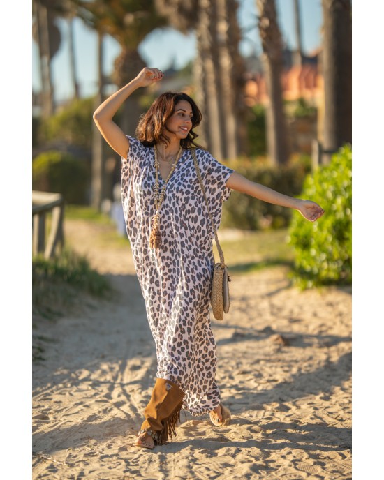Tarifa Soul Kaftan Tarifa Leopard Beige Φόρεμα