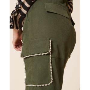 House Of Angels Strass Khaki Midi Φούστα