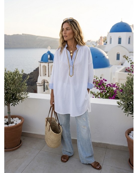The Solaya World Tunic/Πουκάμισο Mao Longsleeve White