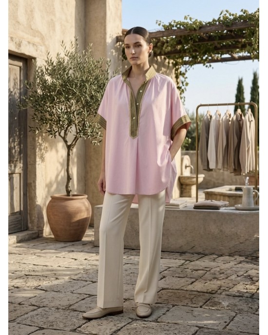 The Solaya World Tunic/Πουκάμισο Oversized Mao Pink