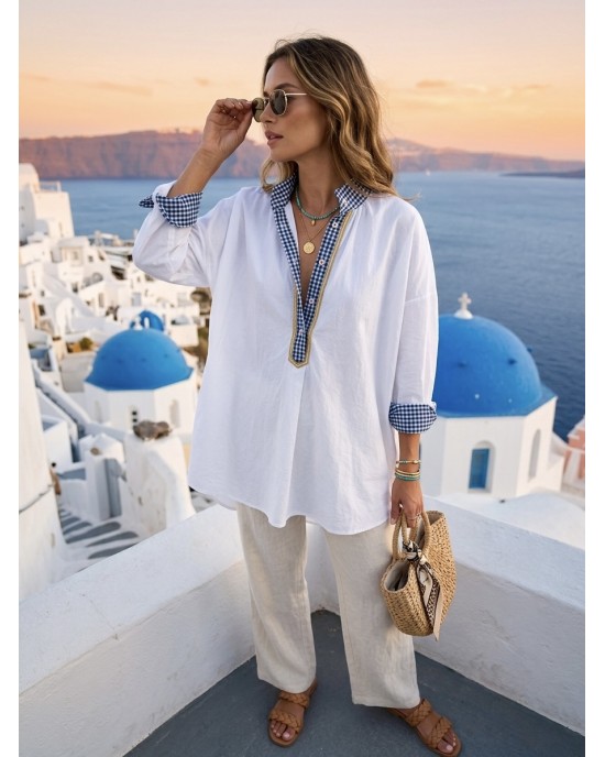 The Solaya World Tunic/Πουκάμισο Mao Longsleeve White