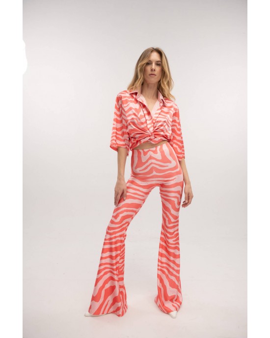 Type Love Flared Zebra Coral Παντελόνι