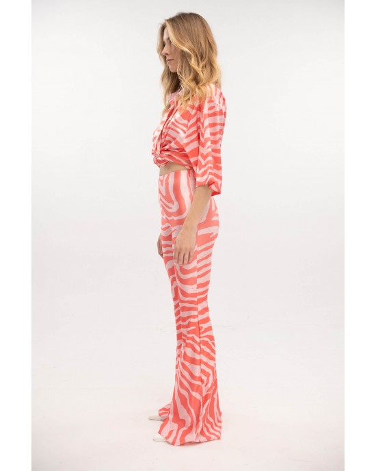 Type Love Flared Zebra Coral Παντελόνι