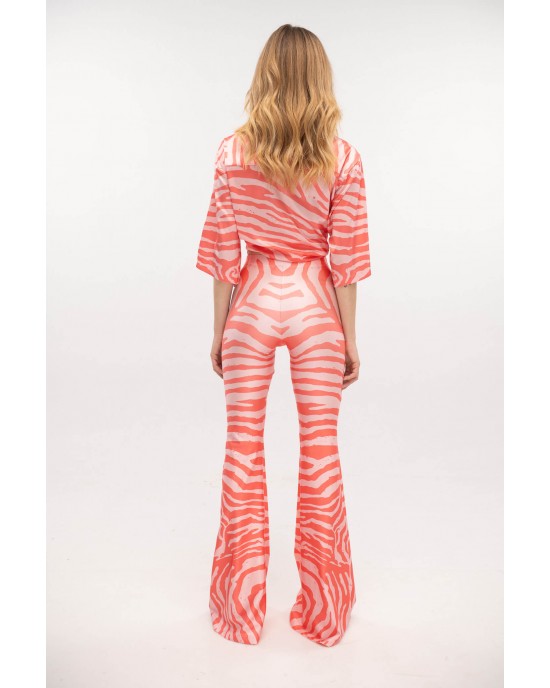 Type Love Flared Zebra Coral Παντελόνι