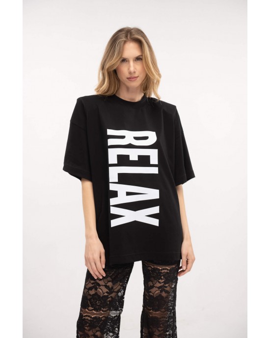 Type Love Oversized T-shirt Relax Black Μπλούζα