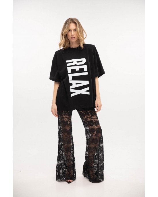 Type Love Oversized T-shirt Relax Black Μπλούζα