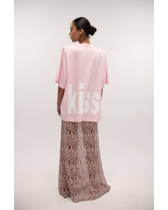 Type Love Oversized T-shirt True Kiss Pink Μπλούζα