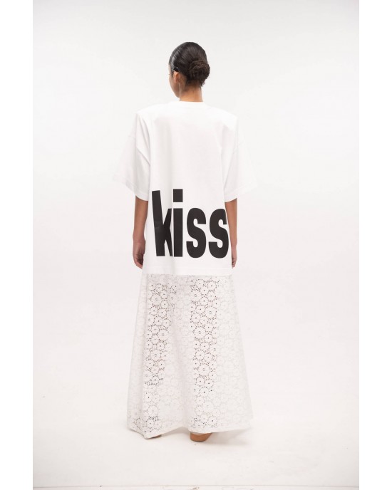 Type Love Oversized T-shirt True Kiss White Μπλούζα