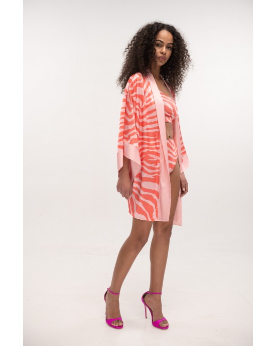 Type Love Zebra Coral Satin Κιμονό