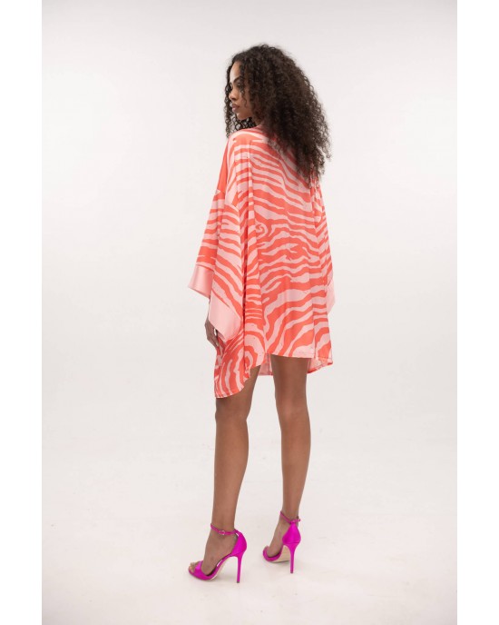 Type Love Zebra Coral Satin Κιμονό