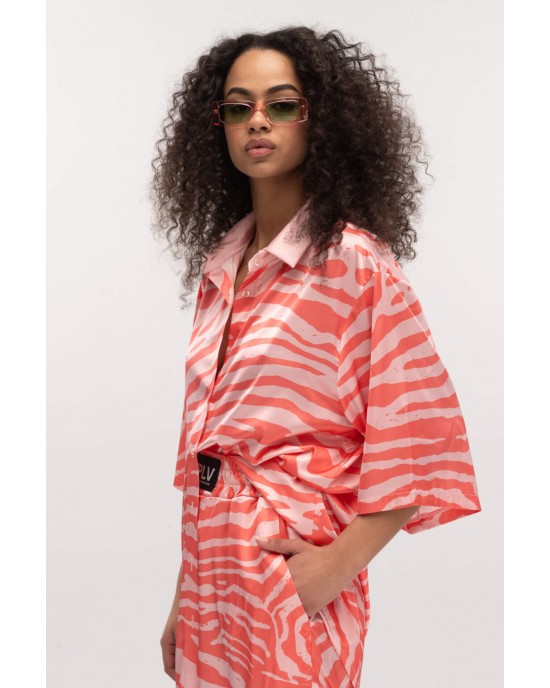 Type Love Zebra Coral Satin Πουκάμισο