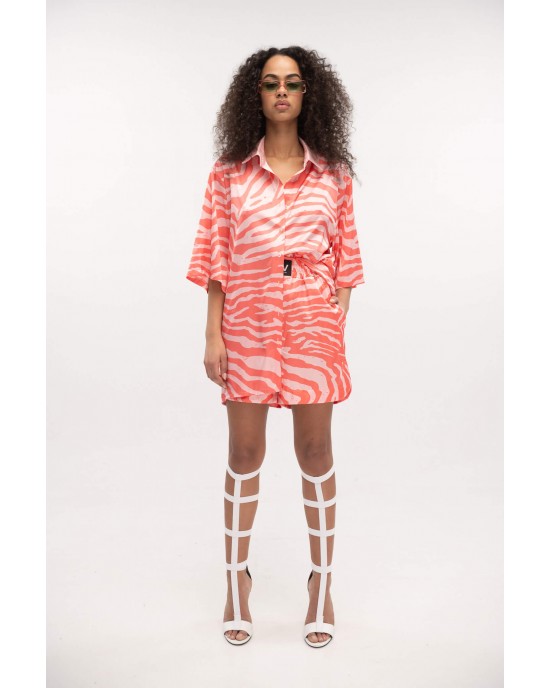 Type Love Zebra Coral Satin Πουκάμισο