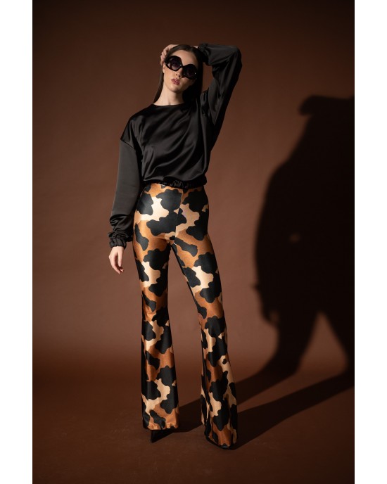 Type Love Cow Coffee Flared Παντελόνι