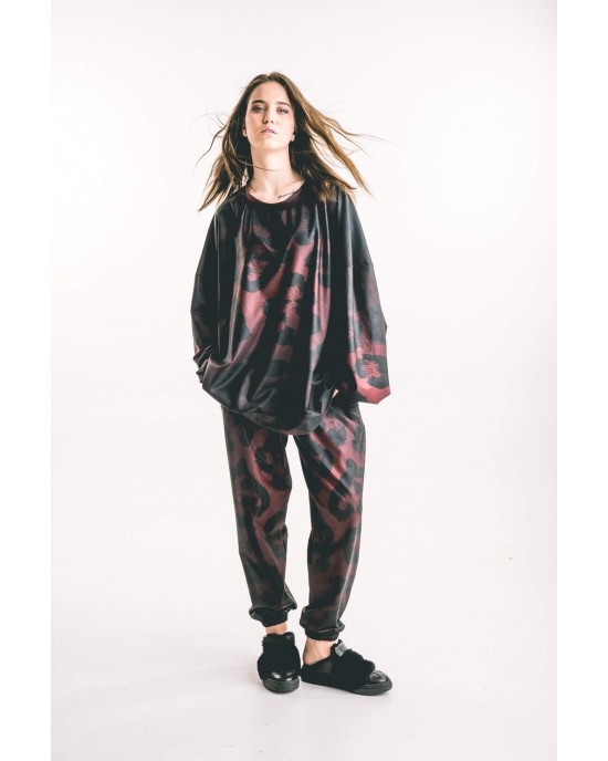 Type Love Leo Burgundy Oversized Μπλούζα & Track Παντελόνι