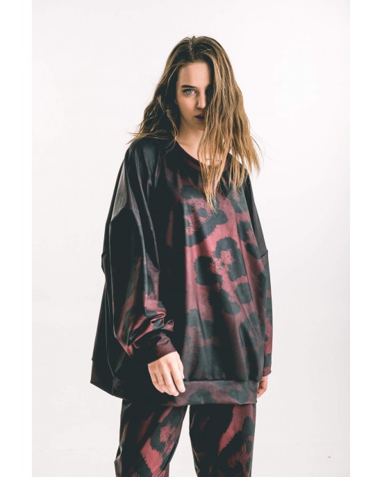 Type Love Leo Burgundy Oversized Μπλούζα & Track Παντελόνι