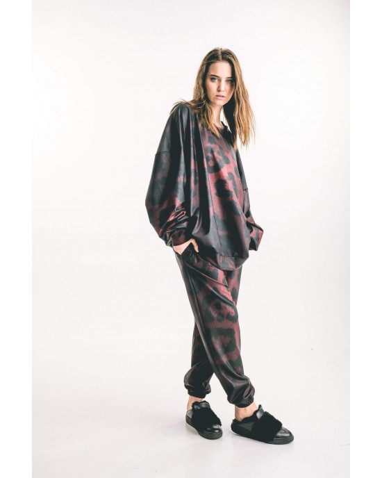 Type Love Leo Burgundy Oversized Μπλούζα & Track Παντελόνι