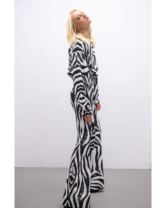 Type Love Zebra Crop Μπλούζα & Flared Παντελόνι