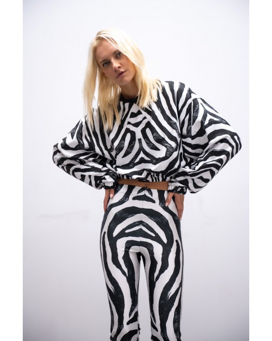 Type Love Zebra Crop Μπλούζα & Flared Παντελόνι