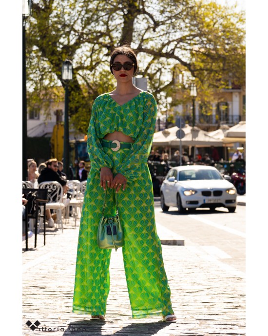 Belloya Σετ Crop Top Με Παντελόνι & Ζώνη Πράσινο