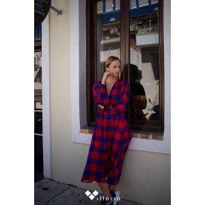 We_Are Gingham Check Μακρύ Φόρεμα Μπλε/Κόκκινο