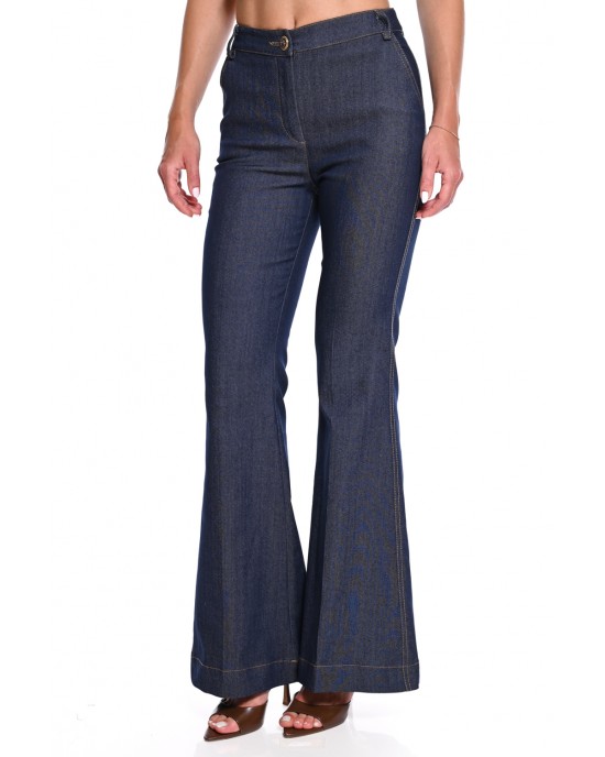 We Coss Denim Set Strapless Top & Flared Παντελόνι