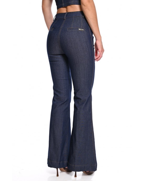 We Coss Denim Set Strapless Top & Flared Παντελόνι