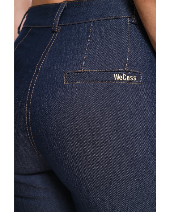 We Coss Denim Set Strapless Top & Flared Παντελόνι