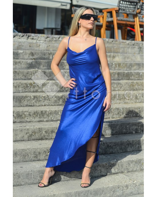 Zoya Drape Open Back Metallic Shimmer Blue Roua Φόρεμα