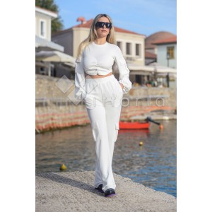 Zoya Pockets Ecru Crop Μπλούζα & Παντελόνι