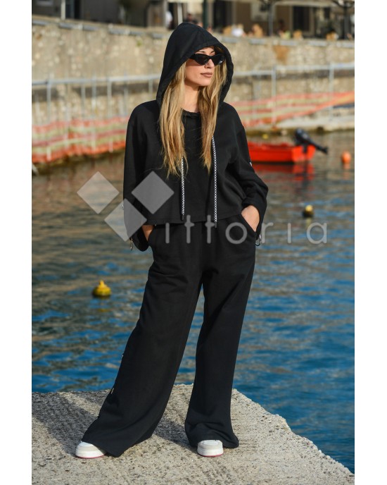 Zoya Comfort Fit Black Φούτερ Με Κουκούλα & Παντελόνι