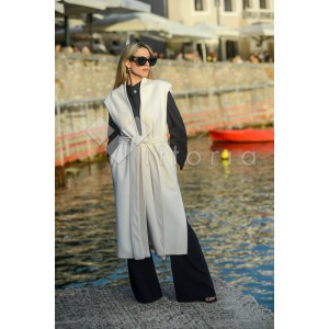 Zoya Sleeveless Belted Padded Shoulder Long Παλτό Vanilia