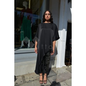 Zoya Satin Asymmetric Black Μπλούζα