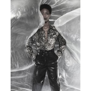 Zoya Croco Faux Leather Belted High Waist Ballon Fit Black Παντελόνι