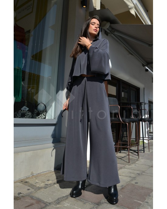 Zoya Elastic High Waist Wide Leg Coal Παντελόνι