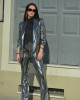 Zoya Metallic Printed Silver High Waist Bootcut Παντελόνι