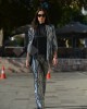 Zoya Metallic Printed Silver High Waist Bootcut Παντελόνι