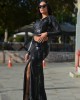 Zoya Metallic Printed Black/Silver Slit Maxi Φούστα