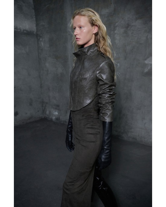 Zoya Faux Leather Crop Σακάκι Khaki