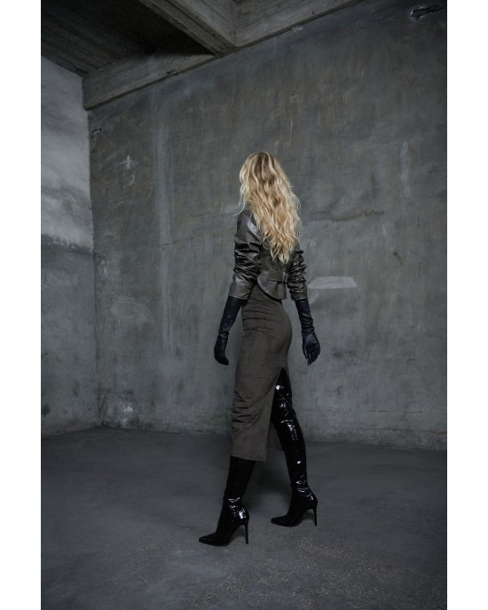 Zoya Faux Leather Crop Σακάκι Khaki